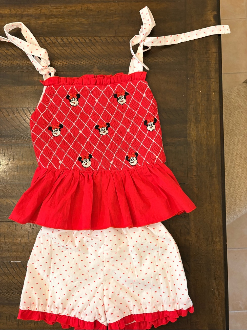 Red Minnie Mouse Smocked Ruffle Tank & Polka Dot Shorts Set